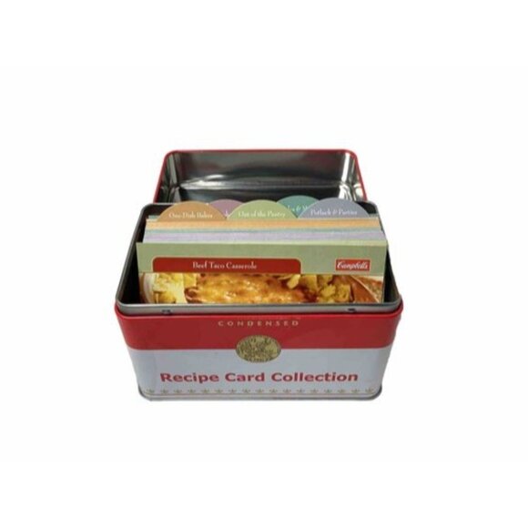 Campbell’s Soup Metal Recipe Box with 76 Recipe Cards and Dividers Sealed - Picture 3 of 5